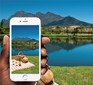 Clear phone up close and clear mountains in the background